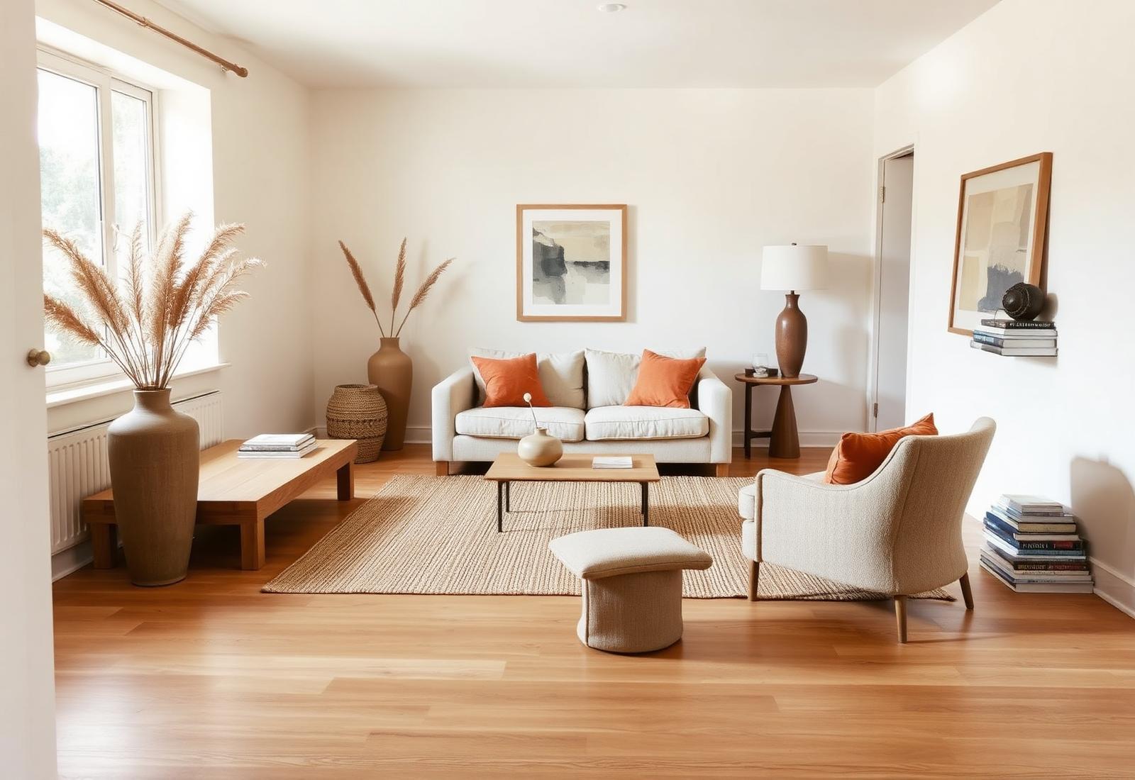 The same room redesigned in Japandi style